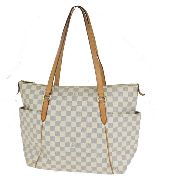 LOUIS VUITTON Logo Totally MM Shoulder Bag Damier Azur Leather WE - Picture 1 of 16